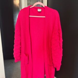 ARULA Vibrant Hot Pink Open-Front Bubble Sleeve Cardigan